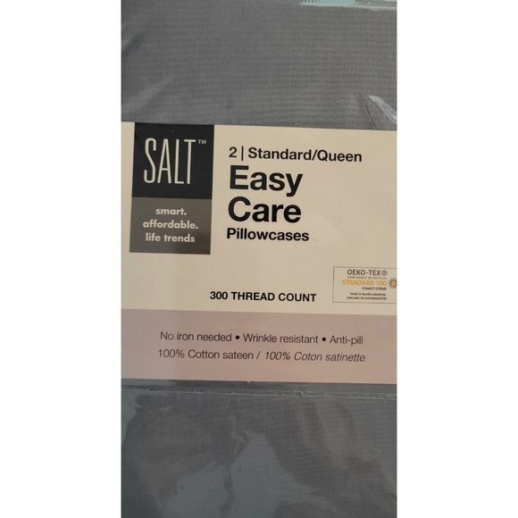 100% Cotton Salt Easy Care 2 Pack Pillowcases Standard - Picture 8 of 11